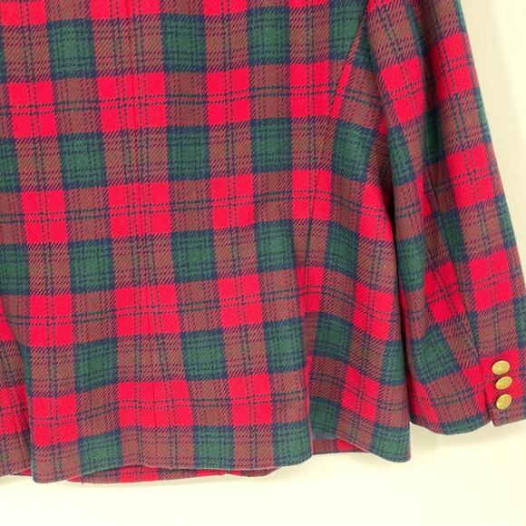 Pendleton Sz 16 Petite Wool Red Green Black Lined Blazer Tartan Vintage Holiday - Picture 6 of 16